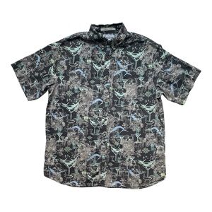 Columbia River Lodge Button Short Sleeve Shirt XL Fishing Martini Print Vented